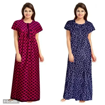 STYLISH COTTON PRINTED ROUND NECK NIGHTY COMBO FOR WOMEN-thumb0