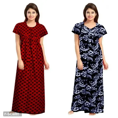 STYLISH COTTON PRINTED ROUND NECK NIGHTY COMBO FOR WOMEN-thumb0