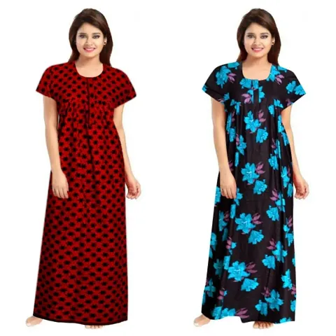 Pack Of 2 Cotton Printed Nighty/Night Gown