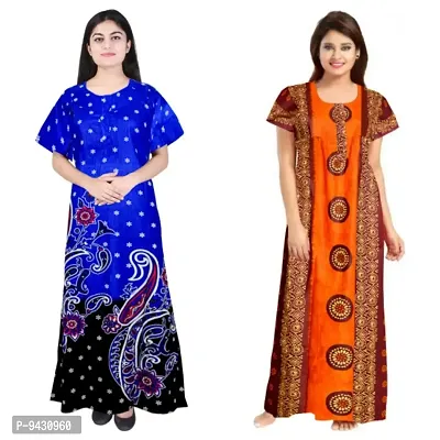 STYLISH COTTON PRINTED ROUND NECK NIGHTY COMBO FOR WOMEN