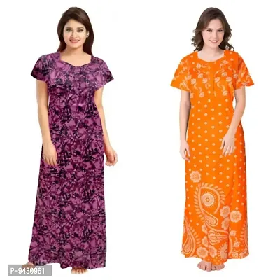 STYLISH COTTON PRINTED ROUND NECK NIGHTY COMBO FOR WOMEN-thumb0