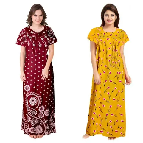 Pack Of 2 Cotton Printed Nighty/Night Gown