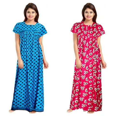 PMK FASHION 100% Nighty for Women || Long Length Nighty/Maxi/Night Gown/Night Dress/Nightwear Inner Sleepwear for Women's (Combo Pack of 2)