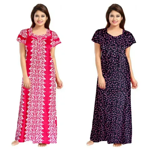 Pack Of 2 Cotton Printed Nighty/Night Gown