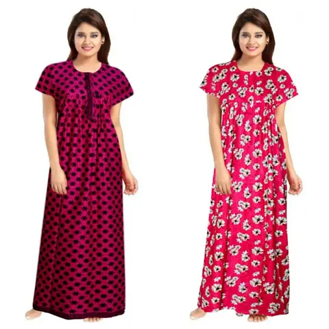 Pack Of 2 Cotton Printed Nighty/Night Gown