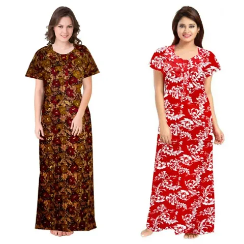 Pack Of 2 Cotton Printed Nighty/Night Gown