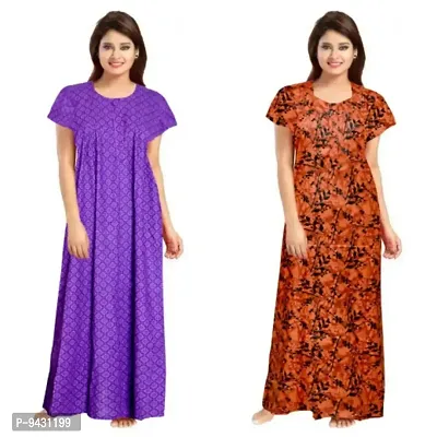 STYLISH COTTON PRINTED ROUND NECK NIGHTY COMBO FOR WOMEN