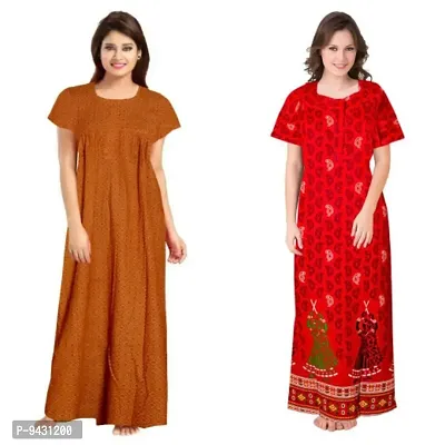 STYLISH COTTON PRINTED ROUND NECK NIGHTY COMBO FOR WOMEN