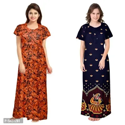 STYLISH COTTON PRINTED ROUND NECK NIGHTY COMBO FOR WOMEN