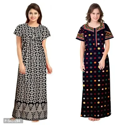 STYLISH COTTON PRINTED ROUND NECK NIGHTY COMBO FOR WOMEN-thumb0