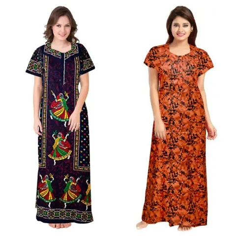 PMK FASHION 100% Nighty for Women |||, Long Length Nighty/Maxi||Night Gown/Night Dress/Nightwear Inner Sleepwear for Women's (Combo Pack of 2)