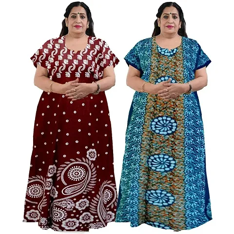 Plus Size Cotton Nighty Combo For Women Pack Of 2