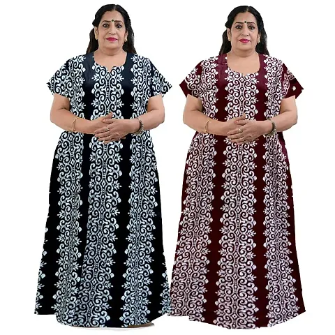 Plus Size Cotton Nighty Combo For Women Pack Of 2