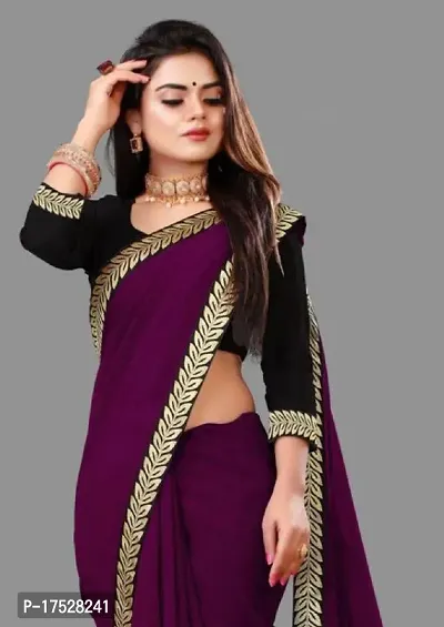 Stylish Net Purple Zari Border Work Saree With Blouse Piece For Women