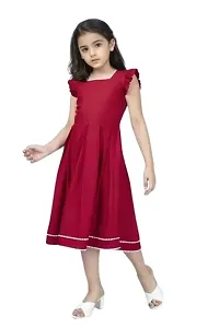 Girls Below Knee Casual Dress  (Maroon, Short Sleeve)-thumb3