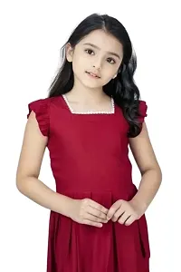 Girls Below Knee Casual Dress  (Maroon, Short Sleeve)-thumb1