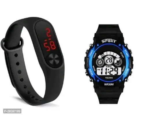 Latest Unisex Black Rubber Digital Watch Kids Sport Watch With Led Band (Pack Of 2)