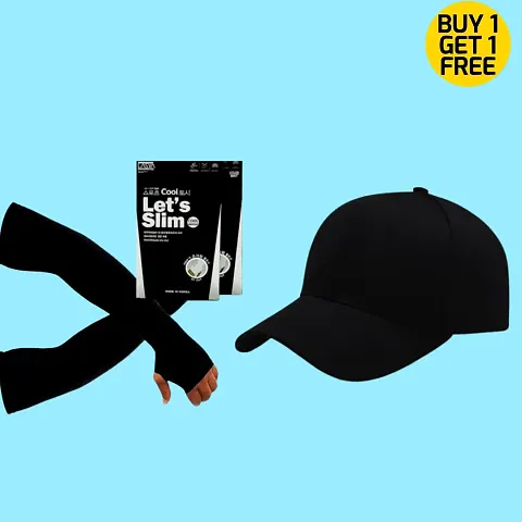 Let's Slim Hand Sleeve With Trendy Virat Sport Cap (Pack Of 2) Cap Sleeve Combo