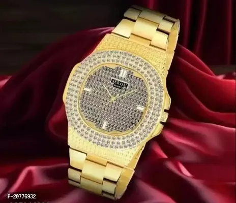 New Golden Stone Studded Sekou Wrist Watch For Men  Women Analog Watches Name: New Golden Stone Studded Sekou Wrist Watch For Men  Women Analog Watches-thumb0