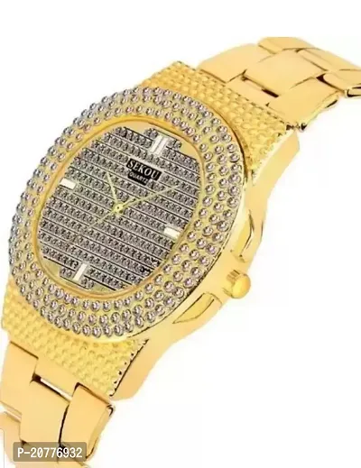 New Golden Stone Studded Sekou Wrist Watch For Men  Women Analog Watches Name: New Golden Stone Studded Sekou Wrist Watch For Men  Women Analog Watches-thumb4