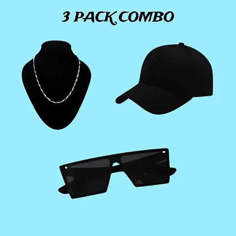 Stylish Baseball Cap With Mc Stan Type Sunglasses Latest Stainless Plated Rice Design Chain for Mens and Boys