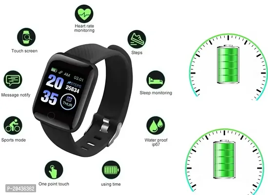 Smart watch ID116 Plus Bluetooth Smart Fitness Band Watch with Heart Rate Activity Tracker Waterproof Body, Step and Calorie Counter, Blood Pressure, Activity Tracker-thumb2