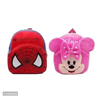 Boy s and Girl s Soft Bag Velvet Cartoon Kids Bag Backpack Minnie and Spiderman Combo Pack