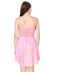 Women's Solid Satin Nightdress (Large, Pink)-thumb1