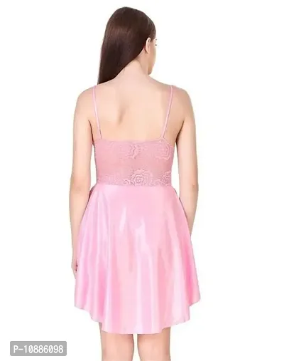 Women's Solid Satin Nightdress (Large, Pink)-thumb2