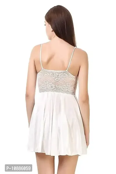 Women's Solid Satin Nightdress (X-Large, White)-thumb3