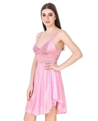 Women's Solid Satin Nightdress (Large, Pink)-thumb2