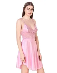 Women's Solid Satin Nightdress (Large, Pink)-thumb3