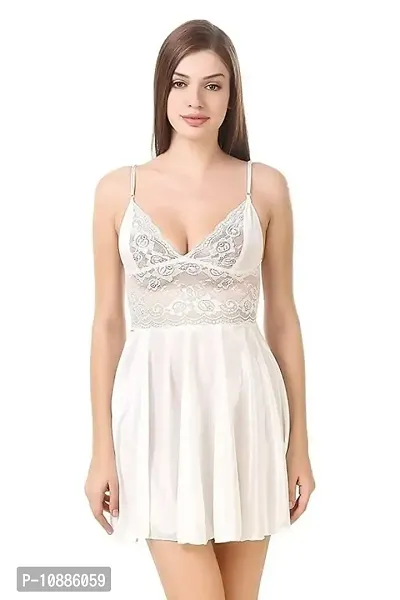 Women's Solid Satin Nightdress (X-Large, White)-thumb0