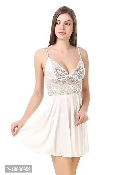 Women's Solid Satin Nightdress (X-Large, White)-thumb2