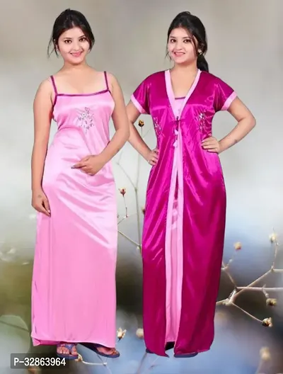 Stylish Satin Nighty with Robe for Women-thumb0