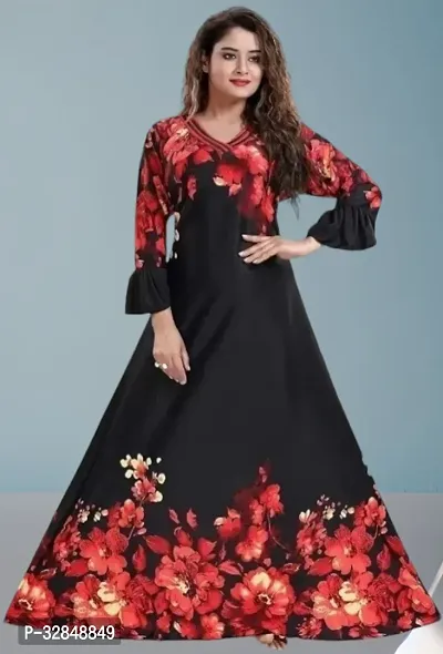 Trendy Satin Printed Women Kaftan Night Dress-thumb0