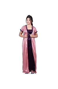 Elegant Satin Embroidered Nighty with Robe for Women-thumb1