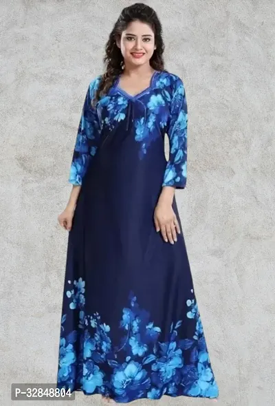 Trendy Satin Printed Women Kaftan Night Dress-thumb0