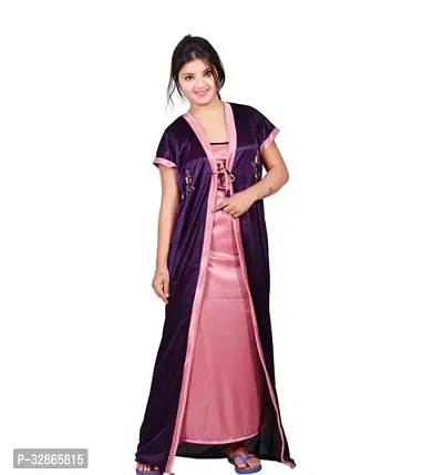 Elegant Satin Embroidered Nighty with Robe for Women-thumb2