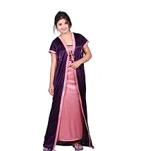 Elegant Satin Embroidered Nighty with Robe for Women-thumb1