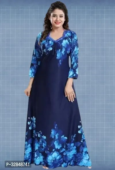 Trendy Satin Printed Women Kaftan Night Dress-thumb0