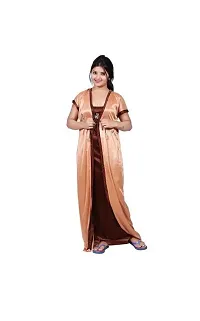 Elegant Satin Embroidered Nighty with Robe for Women-thumb1