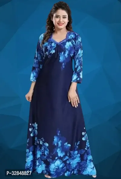 Trendy Satin Printed Women Kaftan Night Dress-thumb0