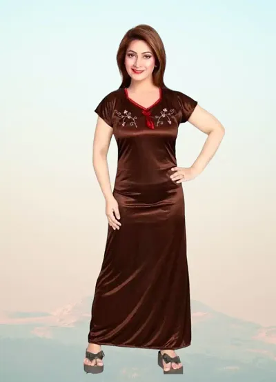 Classic Satin Embroidered Nighty for Women