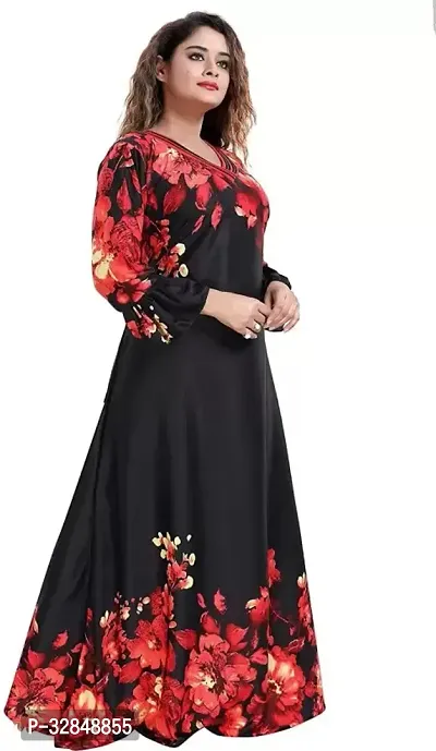 Trendy Satin Printed Women Kaftan Night Dress-thumb3