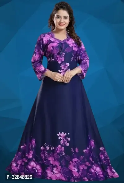 Trendy Satin Printed Women Kaftan Night Dress-thumb0