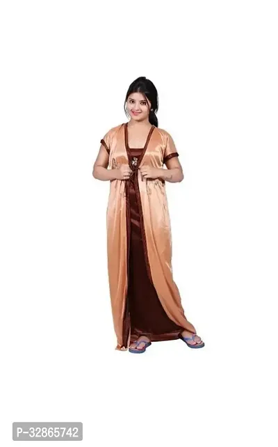 Elegant Satin Embroidered Nighty with Robe for Women-thumb2