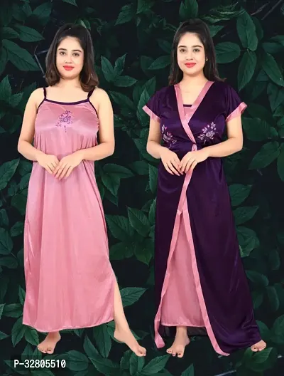 Stylish Satin Nightdress for Women Pack of 2-thumb0