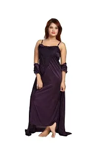 Womens Satin Full Length Lace Nighty with Robe Sleep Wear Night Gown-thumb1