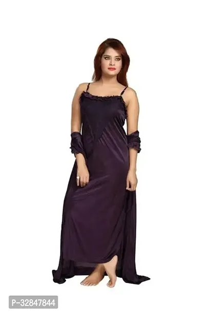 Womens Satin Full Length Lace Nighty with Robe Sleep Wear Night Gown-thumb2